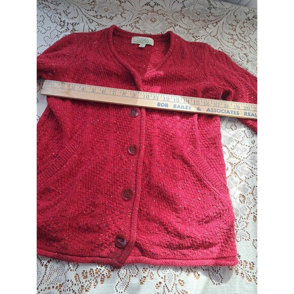 Womens Knit Cabelas Sweater Cardigan Red Small Button Down Speckled Yarn Pockets - Picture 6 of 8